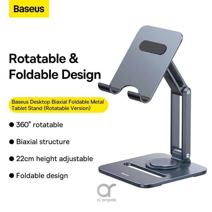 Baseus Desktop Biaxial 360° Rotatable Tablet Stand, Adjustable Aluminum Holder for iPad, iPhone, Galaxy Tab 4.7–13"