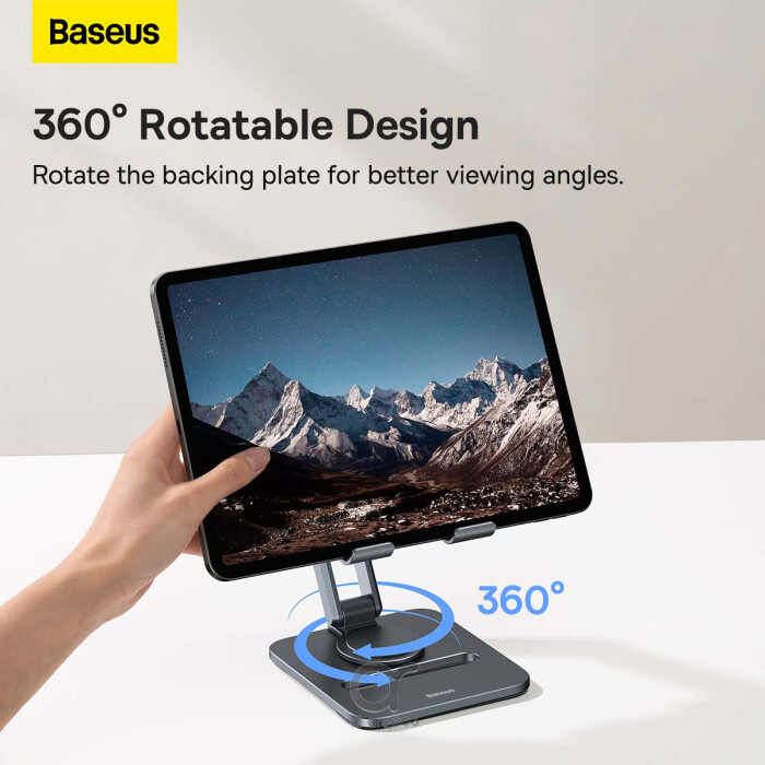 Baseus Desktop Biaxial 360° Rotatable Tablet Stand, Adjustable Aluminum Holder for iPad, iPhone, Galaxy Tab 4.7–13"