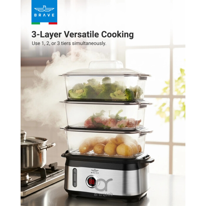 جهاز تبخير الطعام الكهربائي BRAVE Smartcook سعة 9 لتر بثلاث طبقات 950 واط
