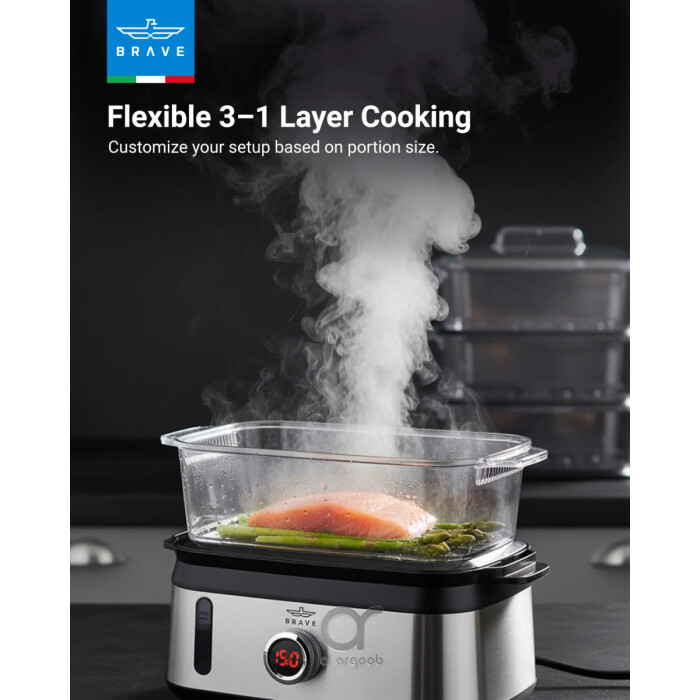 جهاز تبخير الطعام الكهربائي BRAVE Smartcook سعة 9 لتر بثلاث طبقات 950 واط