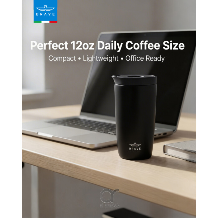 كوب سفر معزول من الفولاذ المقاوم للصدأ سعة 350 مل من بريف تمب جارد، مزود بغطاء مانع للتسرب بزر ضغط، مناسب للمشروبات الساخنة والباردة