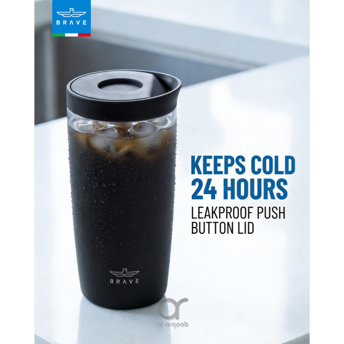 كوب سفر معزول من الفولاذ المقاوم للصدأ سعة 350 مل من بريف تمب جارد، مزود بغطاء مانع للتسرب بزر ضغط، مناسب للمشروبات الساخنة والباردة