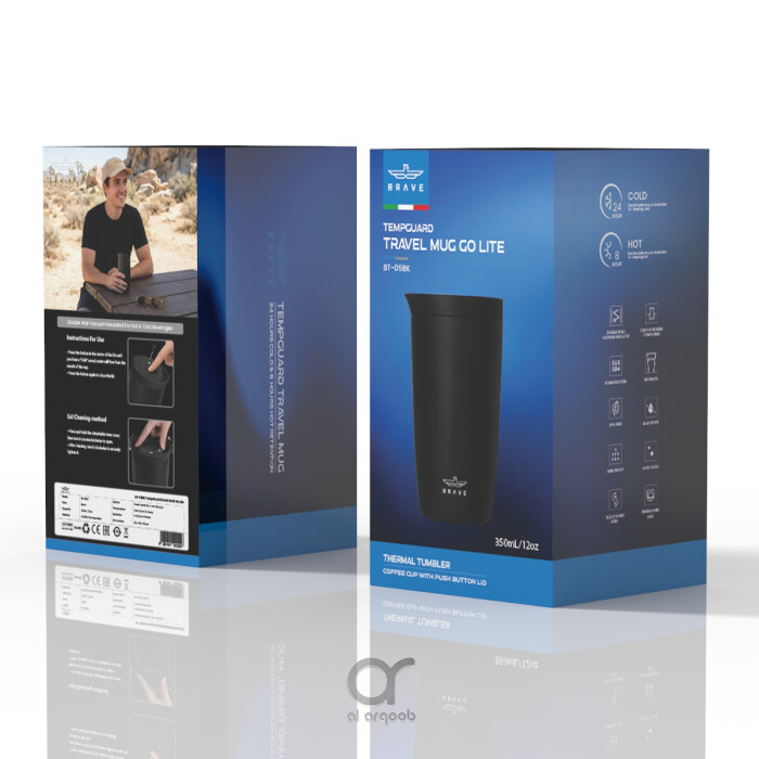 كوب سفر معزول من الفولاذ المقاوم للصدأ سعة 350 مل من بريف تمب جارد، مزود بغطاء مانع للتسرب بزر ضغط، مناسب للمشروبات الساخنة والباردة