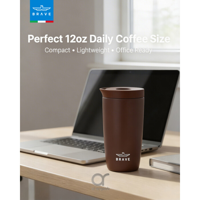 كوب سفر معزول من الفولاذ المقاوم للصدأ سعة 350 مل من بريف تمب جارد، مزود بغطاء مانع للتسرب بزر ضغط، مناسب للمشروبات الساخنة والباردة