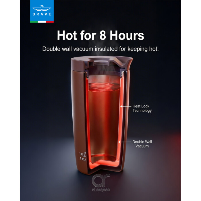 كوب سفر معزول من الفولاذ المقاوم للصدأ سعة 350 مل من بريف تمب جارد، مزود بغطاء مانع للتسرب بزر ضغط، مناسب للمشروبات الساخنة والباردة