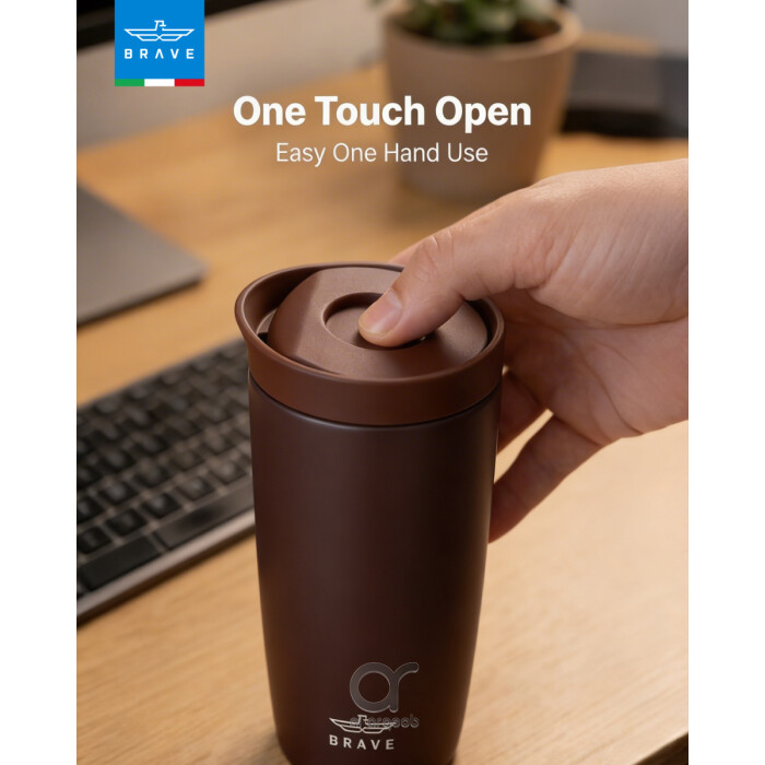 كوب سفر معزول من الفولاذ المقاوم للصدأ سعة 350 مل من بريف تمب جارد، مزود بغطاء مانع للتسرب بزر ضغط، مناسب للمشروبات الساخنة والباردة