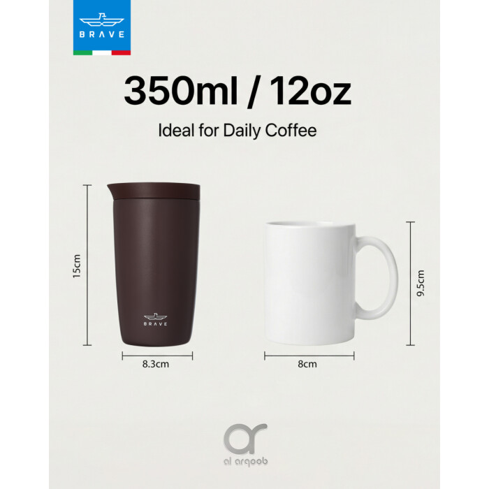 كوب سفر معزول من الفولاذ المقاوم للصدأ سعة 350 مل من بريف تمب جارد، مزود بغطاء مانع للتسرب بزر ضغط، مناسب للمشروبات الساخنة والباردة