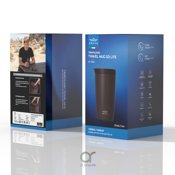 كوب سفر معزول من الفولاذ المقاوم للصدأ سعة 350 مل من بريف تمب جارد، مزود بغطاء مانع للتسرب بزر ضغط، مناسب للمشروبات الساخنة والباردة