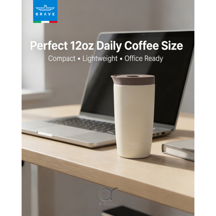 Brave TempGuard Travel Mug 350ml Stainless Steel Insulated Coffee Cup, Leak Proof Push Button Lid, Hot &amp; Cold Tumbler