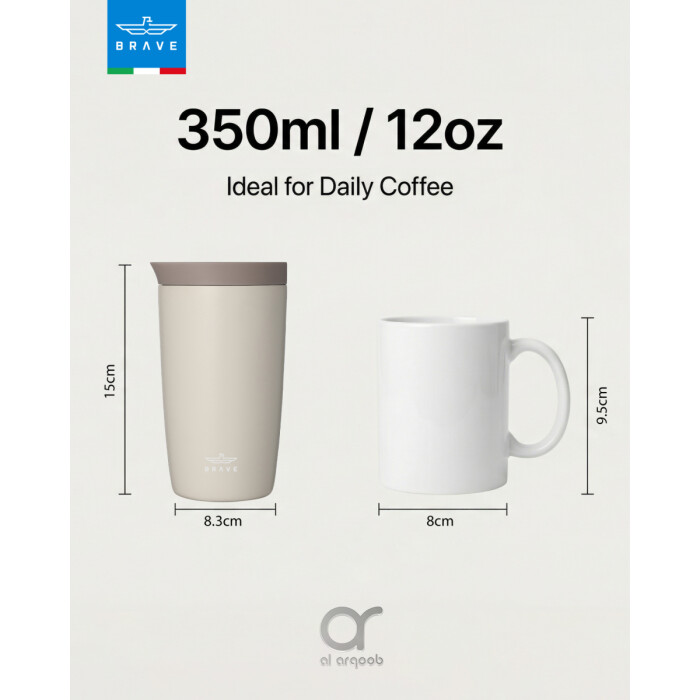 Brave TempGuard Travel Mug 350ml Stainless Steel Insulated Coffee Cup, Leak Proof Push Button Lid, Hot &amp; Cold Tumbler