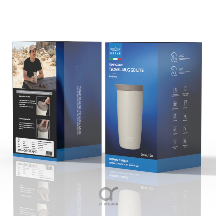 Brave TempGuard Travel Mug 350ml Stainless Steel Insulated Coffee Cup, Leak Proof Push Button Lid, Hot &amp; Cold Tumbler