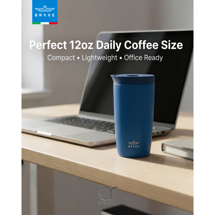 Brave TempGuard Travel Mug 350ml Stainless Steel Insulated Coffee Cup, Leak Proof Push Button Lid, Hot &amp; Cold Tumbler