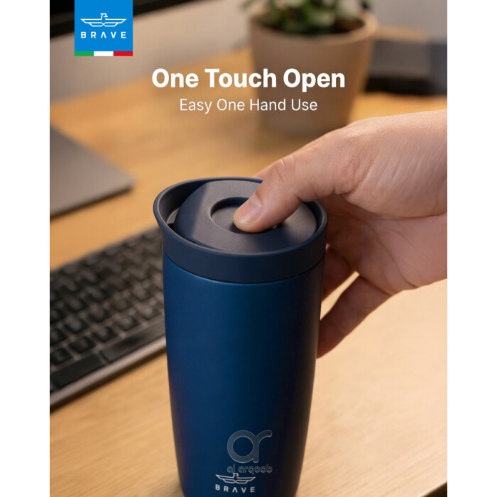 Brave TempGuard Travel Mug 350ml Stainless Steel Insulated Coffee Cup, Leak Proof Push Button Lid, Hot &amp; Cold Tumbler