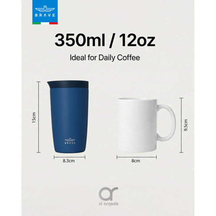 Brave TempGuard Travel Mug 350ml Stainless Steel Insulated Coffee Cup, Leak Proof Push Button Lid, Hot &amp; Cold Tumbler
