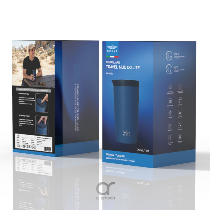 Brave TempGuard Travel Mug 350ml Stainless Steel Insulated Coffee Cup, Leak Proof Push Button Lid, Hot &amp; Cold Tumbler