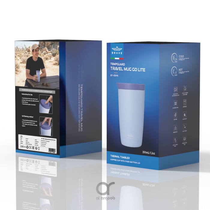 Brave TempGuard Travel Mug 350ml Stainless Steel Insulated Coffee Cup, Leak Proof Push Button Lid, Hot &amp; Cold Tumbler