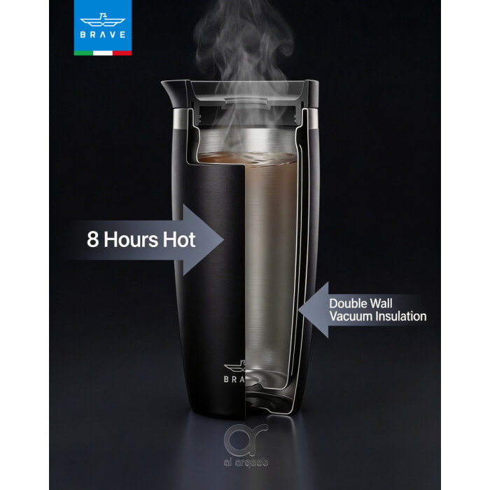 Brave TempGuard Travel Mug 500ml Stainless Steel Insulated Coffee Cup, Leak Proof Push Button Lid, Hot &amp; Cold Tumbler