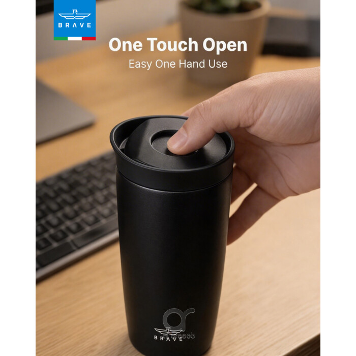 Brave TempGuard Travel Mug 500ml Stainless Steel Insulated Coffee Cup, Leak Proof Push Button Lid, Hot &amp; Cold Tumbler