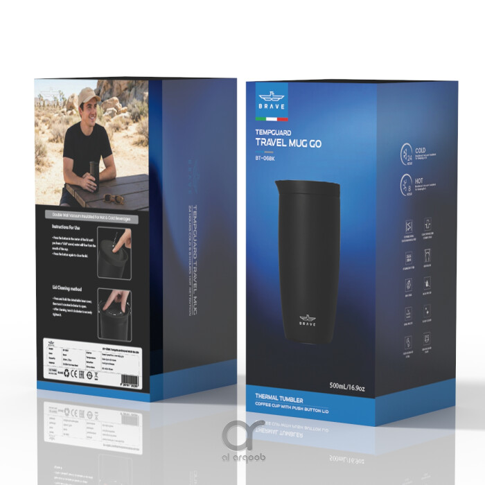 Brave TempGuard Travel Mug 500ml Stainless Steel Insulated Coffee Cup, Leak Proof Push Button Lid, Hot &amp; Cold Tumbler