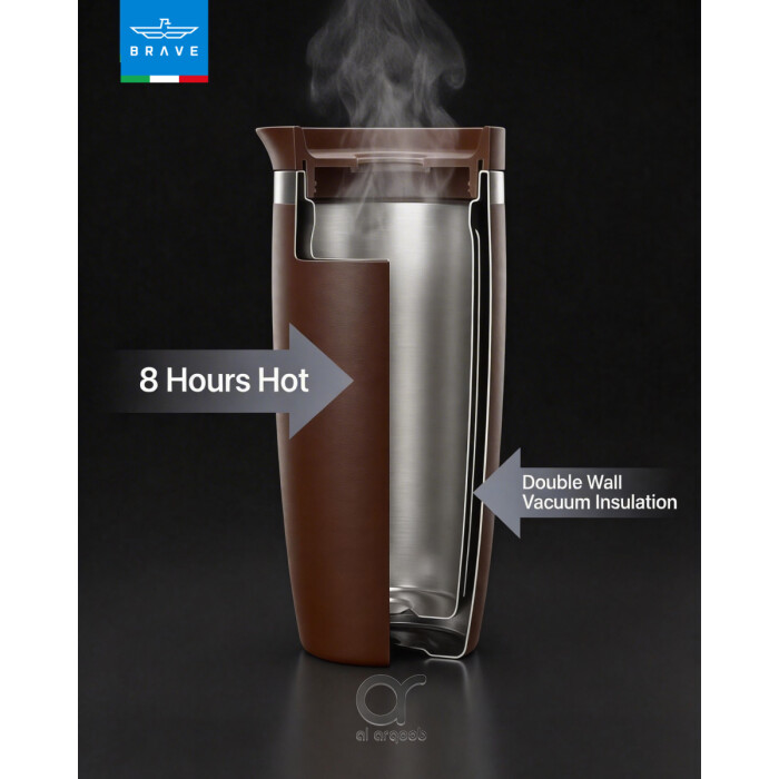 كوب سفر معزول من الفولاذ المقاوم للصدأ سعة 500 مل من بريف تمب جارد، مزود بغطاء مانع للتسرب بزر ضغط، مناسب للمشروبات الساخنة والباردة