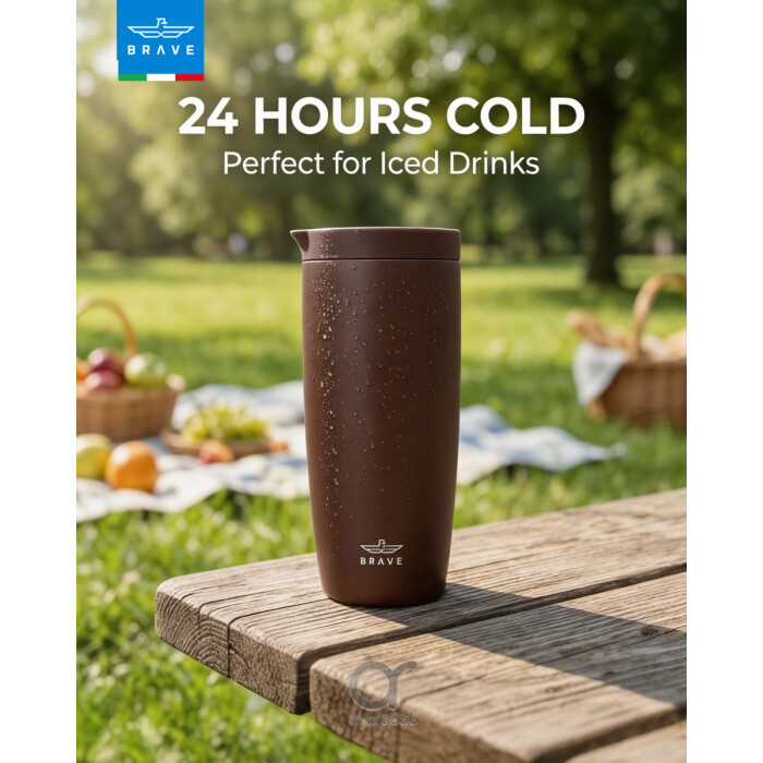 كوب سفر معزول من الفولاذ المقاوم للصدأ سعة 500 مل من بريف تمب جارد، مزود بغطاء مانع للتسرب بزر ضغط، مناسب للمشروبات الساخنة والباردة