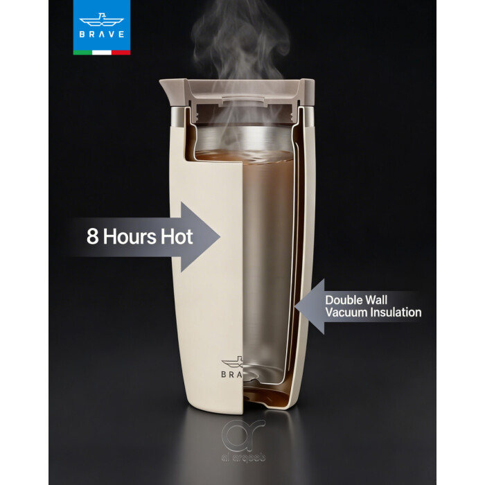 Brave TempGuard Travel Mug 500ml Stainless Steel Insulated Coffee Cup, Leak Proof Push Button Lid, Hot &amp; Cold Tumbler