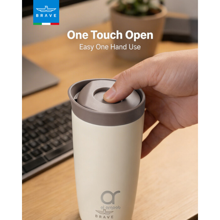 Brave TempGuard Travel Mug 500ml Stainless Steel Insulated Coffee Cup, Leak Proof Push Button Lid, Hot &amp; Cold Tumbler