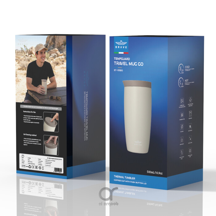 Brave TempGuard Travel Mug 500ml Stainless Steel Insulated Coffee Cup, Leak Proof Push Button Lid, Hot &amp; Cold Tumbler