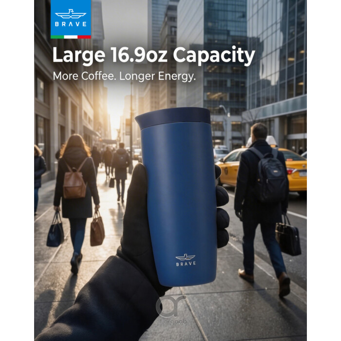 كوب سفر معزول من الفولاذ المقاوم للصدأ سعة 500 مل من بريف تمب جارد، مزود بغطاء مانع للتسرب بزر ضغط، مناسب للمشروبات الساخنة والباردة