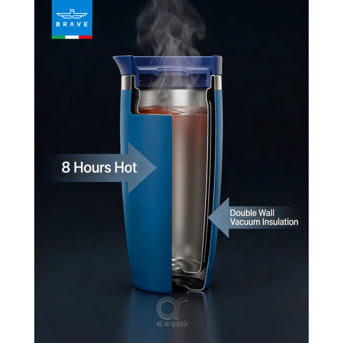 كوب سفر معزول من الفولاذ المقاوم للصدأ سعة 500 مل من بريف تمب جارد، مزود بغطاء مانع للتسرب بزر ضغط، مناسب للمشروبات الساخنة والباردة