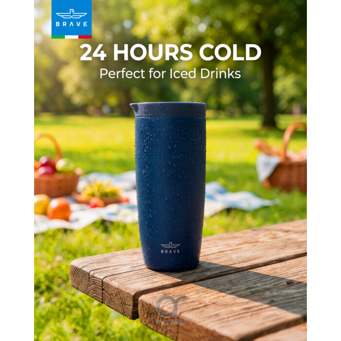 كوب سفر معزول من الفولاذ المقاوم للصدأ سعة 500 مل من بريف تمب جارد، مزود بغطاء مانع للتسرب بزر ضغط، مناسب للمشروبات الساخنة والباردة