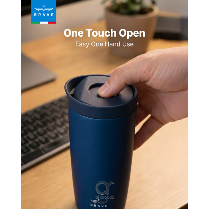 كوب سفر معزول من الفولاذ المقاوم للصدأ سعة 500 مل من بريف تمب جارد، مزود بغطاء مانع للتسرب بزر ضغط، مناسب للمشروبات الساخنة والباردة