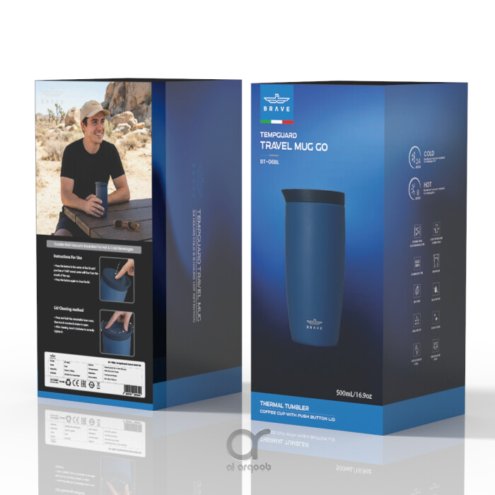 كوب سفر معزول من الفولاذ المقاوم للصدأ سعة 500 مل من بريف تمب جارد، مزود بغطاء مانع للتسرب بزر ضغط، مناسب للمشروبات الساخنة والباردة