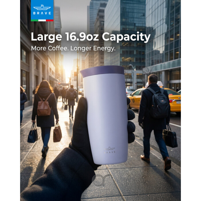 كوب سفر معزول من الفولاذ المقاوم للصدأ سعة 500 مل من بريف تمب جارد، مزود بغطاء مانع للتسرب بزر ضغط، مناسب للمشروبات الساخنة والباردة