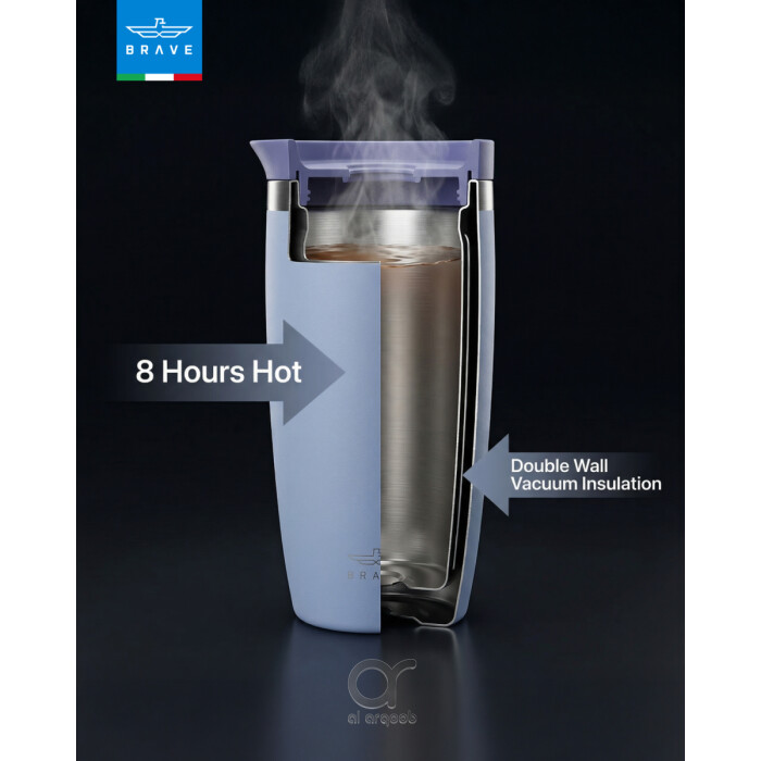 كوب سفر معزول من الفولاذ المقاوم للصدأ سعة 500 مل من بريف تمب جارد، مزود بغطاء مانع للتسرب بزر ضغط، مناسب للمشروبات الساخنة والباردة