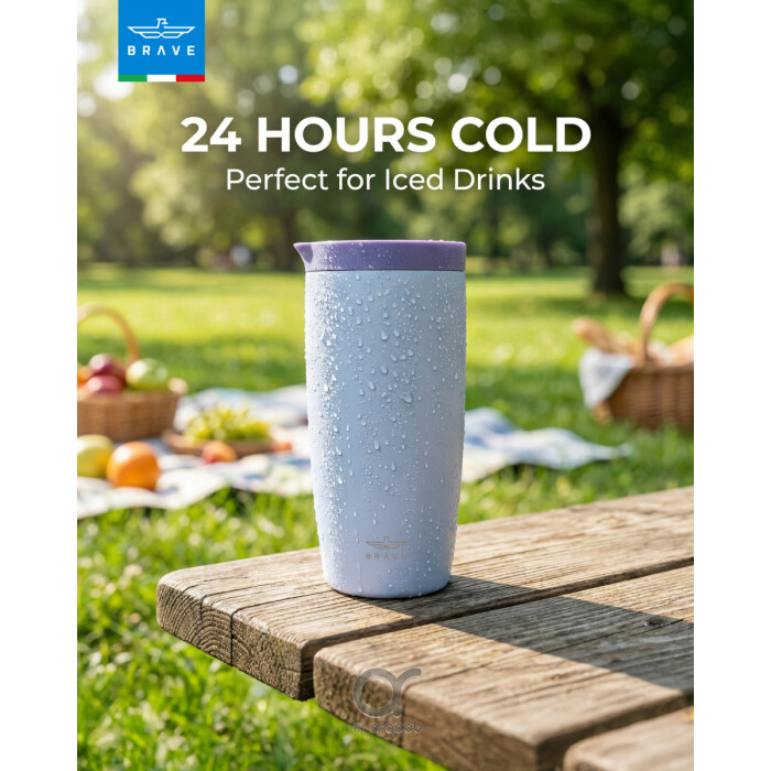 كوب سفر معزول من الفولاذ المقاوم للصدأ سعة 500 مل من بريف تمب جارد، مزود بغطاء مانع للتسرب بزر ضغط، مناسب للمشروبات الساخنة والباردة