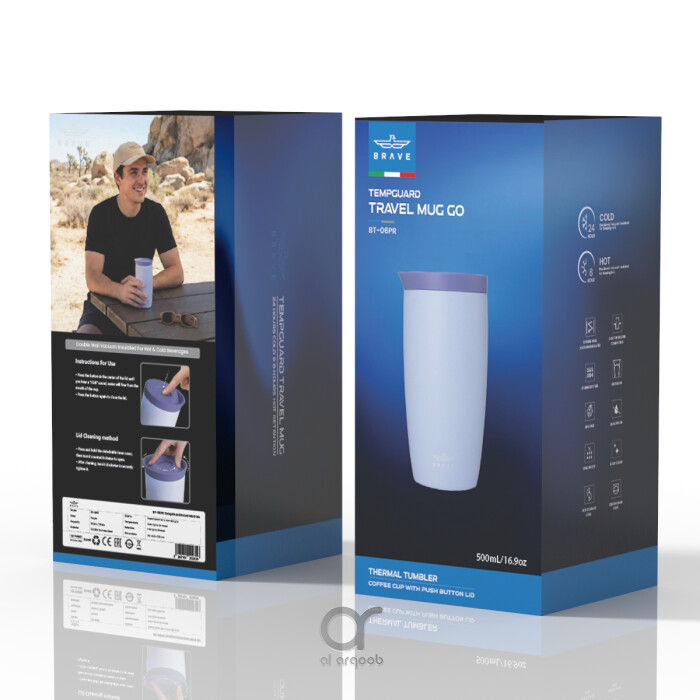 كوب سفر معزول من الفولاذ المقاوم للصدأ سعة 500 مل من بريف تمب جارد، مزود بغطاء مانع للتسرب بزر ضغط، مناسب للمشروبات الساخنة والباردة