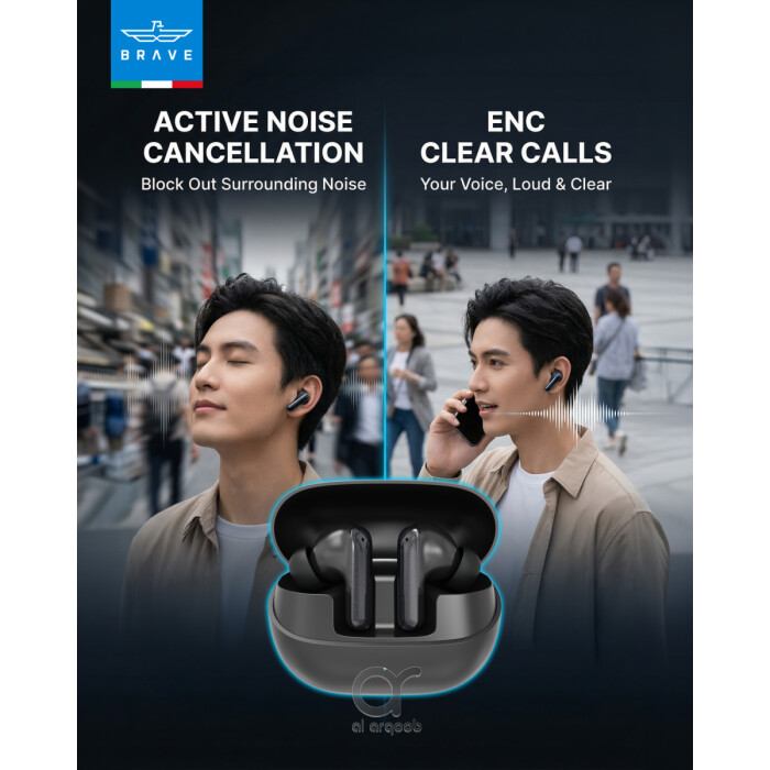 Brave Orbit Pro TWS Earbuds Bluetooth 6.0 ANC ENC, Deep Bass Gaming Earphones, 18H Playtime, Touch Control, Sweatproof
