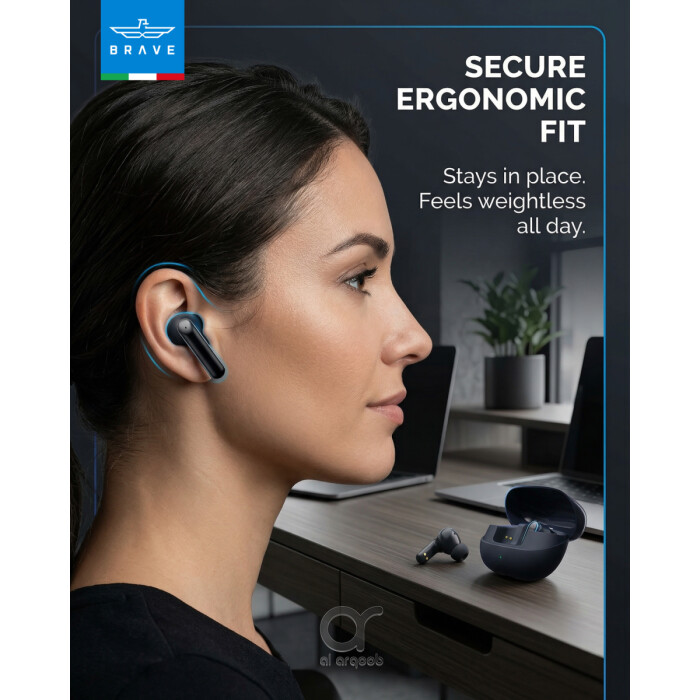 Brave Orbit Pro TWS Earbuds Bluetooth 6.0 ANC ENC, Deep Bass Gaming Earphones, 18H Playtime, Touch Control, Sweatproof