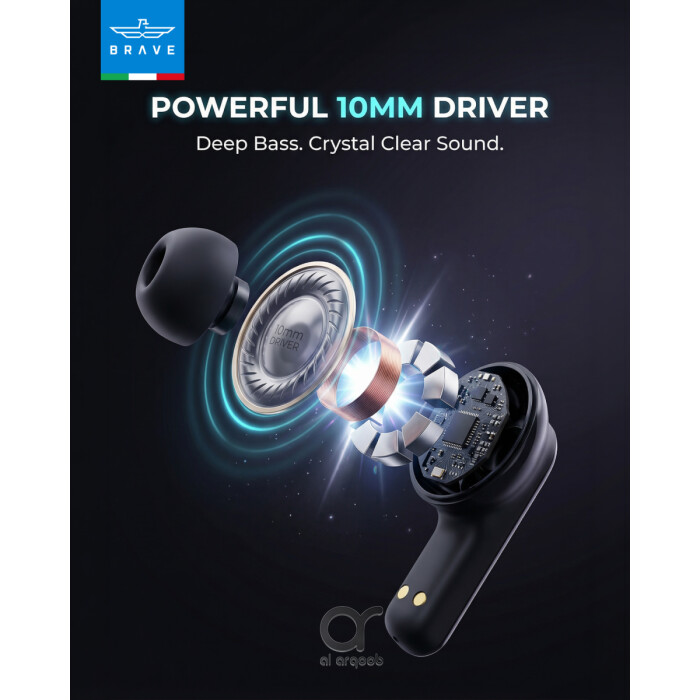 Brave Orbit Pro TWS Earbuds Bluetooth 6.0 ANC ENC, Deep Bass Gaming Earphones, 18H Playtime, Touch Control, Sweatproof