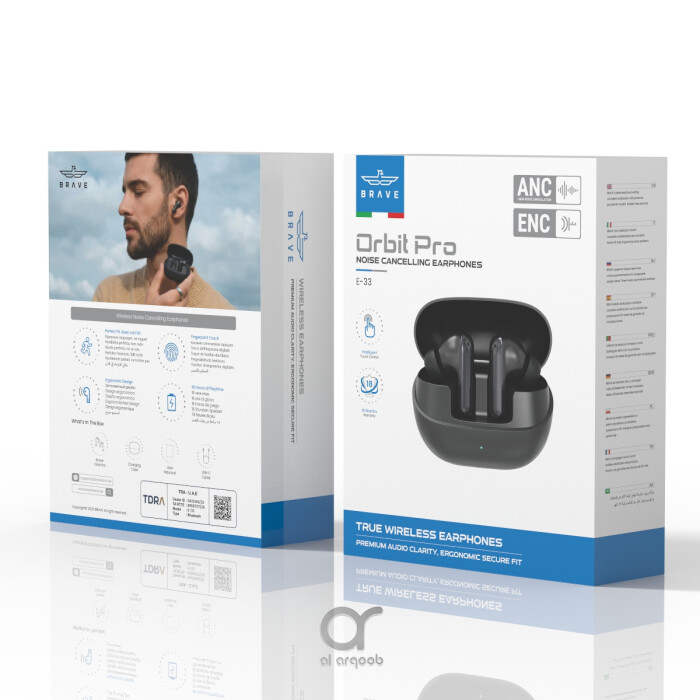 Brave Orbit Pro TWS Earbuds Bluetooth 6.0 ANC ENC, Deep Bass Gaming Earphones, 18H Playtime, Touch Control, Sweatproof