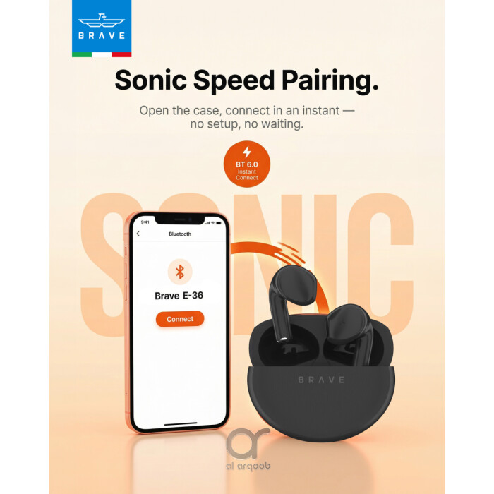 Brave Sonic TWS Earbuds Bluetooth 6.0, Deep Bass 13mm Driver, 18H Playtime, Touch Control, Sweatproof Wireless Earphones
