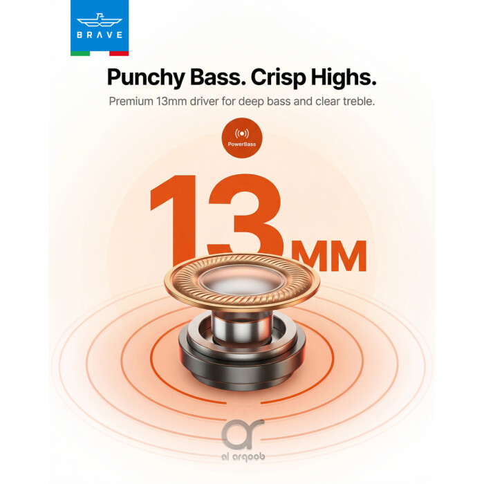 Brave Sonic TWS Earbuds Bluetooth 6.0, Deep Bass 13mm Driver, 18H Playtime, Touch Control, Sweatproof Wireless Earphones