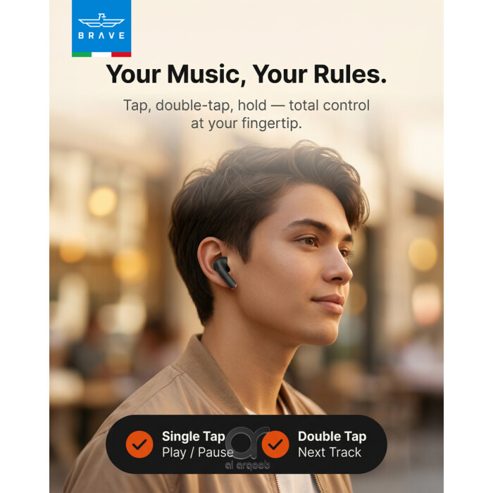Brave Sonic TWS Earbuds Bluetooth 6.0, Deep Bass 13mm Driver, 18H Playtime, Touch Control, Sweatproof Wireless Earphones