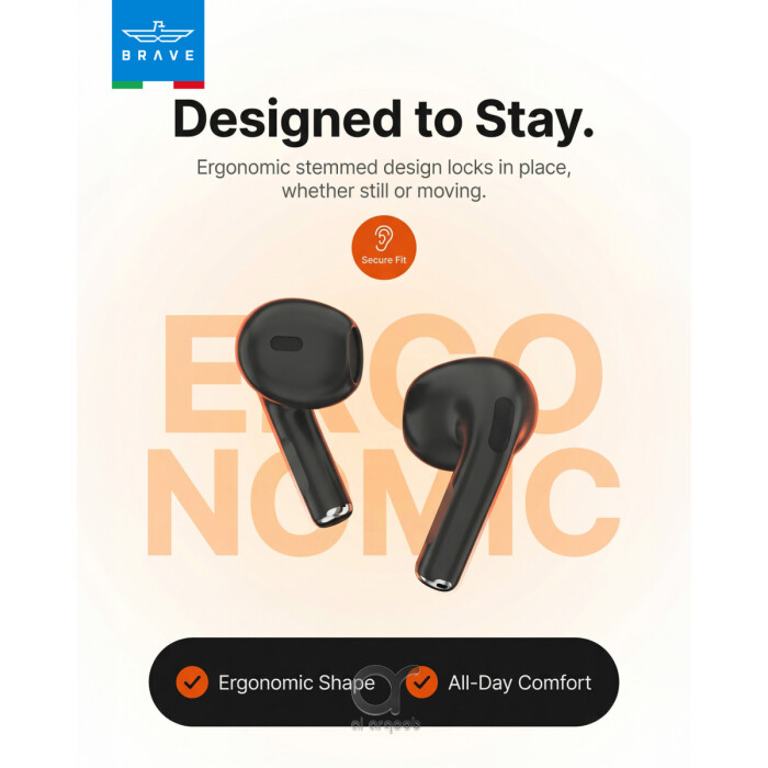 Brave Sonic TWS Earbuds Bluetooth 6.0, Deep Bass 13mm Driver, 18H Playtime, Touch Control, Sweatproof Wireless Earphones