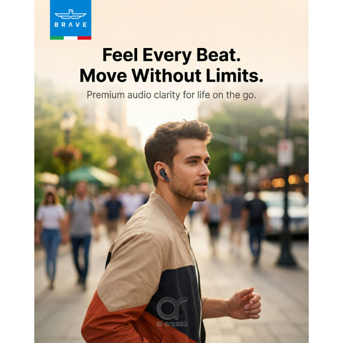 Brave Sonic TWS Earbuds Bluetooth 6.0, Deep Bass 13mm Driver, 18H Playtime, Touch Control, Sweatproof Wireless Earphones