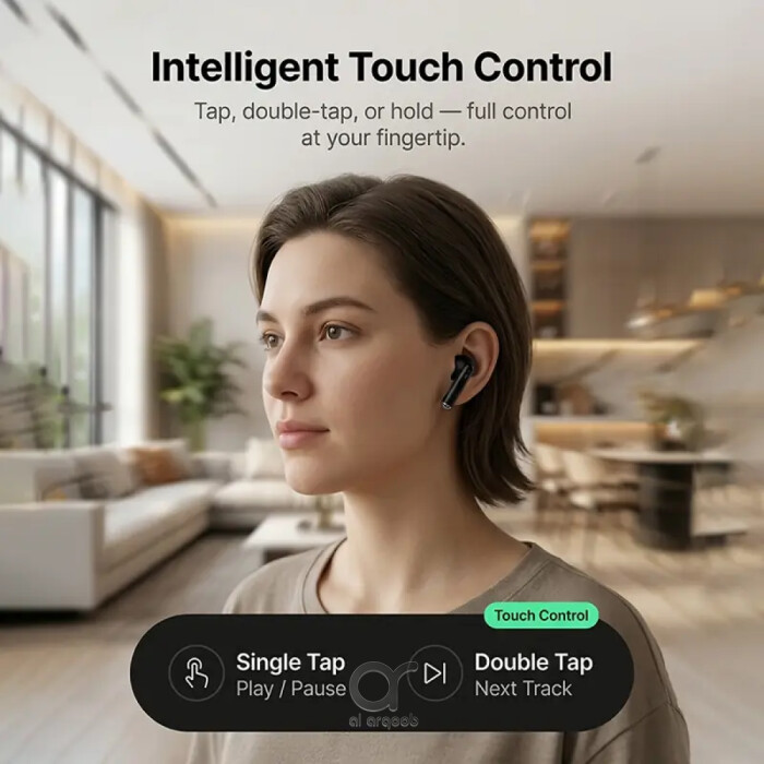سماعات BRAVE Orbit اللاسلكية Bluetooth 6.0، تحكم باللمس والصوت، باس عميق، تشغيل 18 ساعة وميكروفون – E