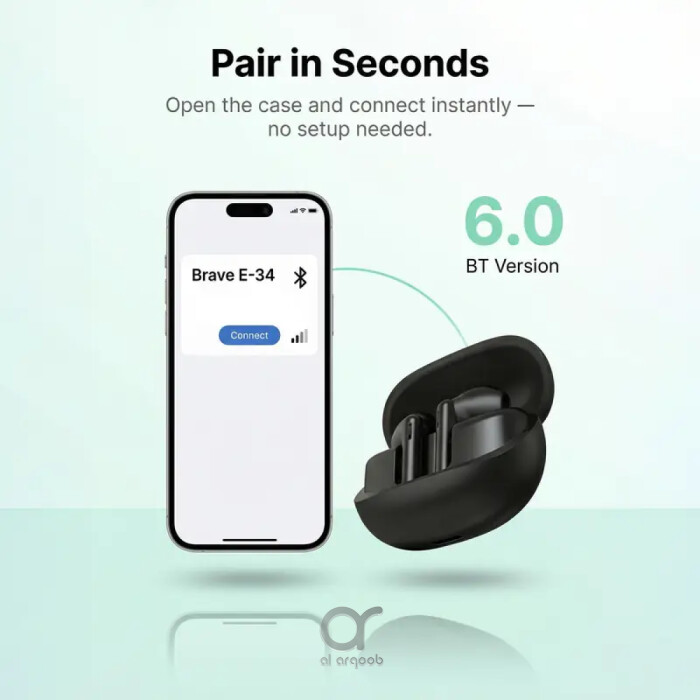 سماعات BRAVE Orbit اللاسلكية Bluetooth 6.0، تحكم باللمس والصوت، باس عميق، تشغيل 18 ساعة وميكروفون – E
