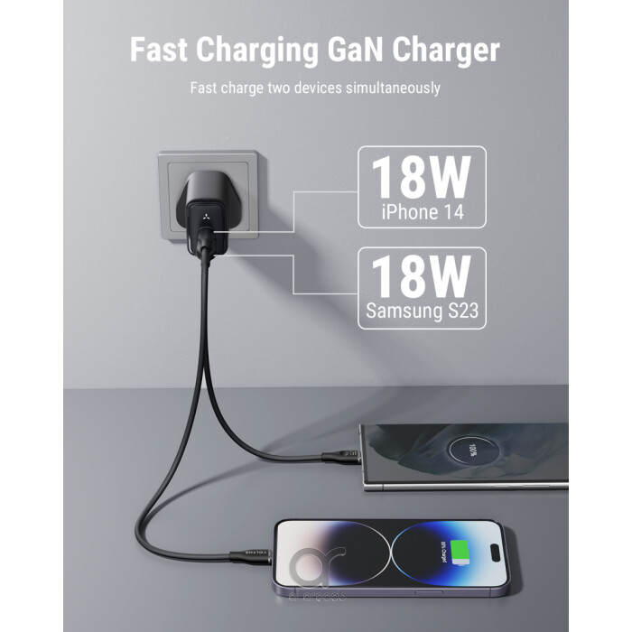 شاحن VOLTME Revo 35 Duo CA بقوة 35W وتقنية GaN III مع منفذي USB