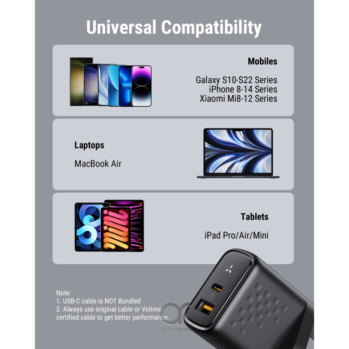 شاحن VOLTME Revo 35 Duo CA بقوة 35W وتقنية GaN III مع منفذي USB